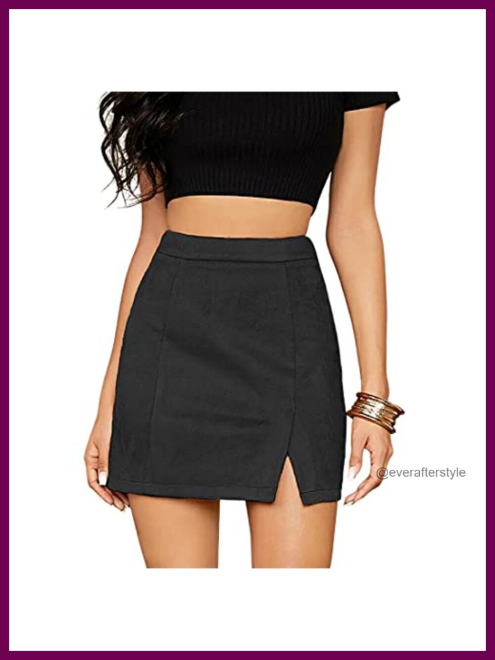 High Waist Faux Suede Side Split Bodycon Mini Skirt